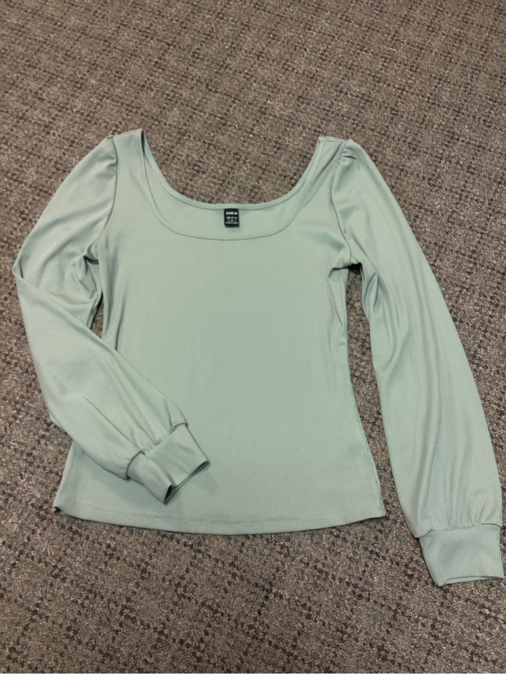 SHEIN Sage Mint Green Scoop Neck Ribbed Long Sleeve Top * Size S * NWOT